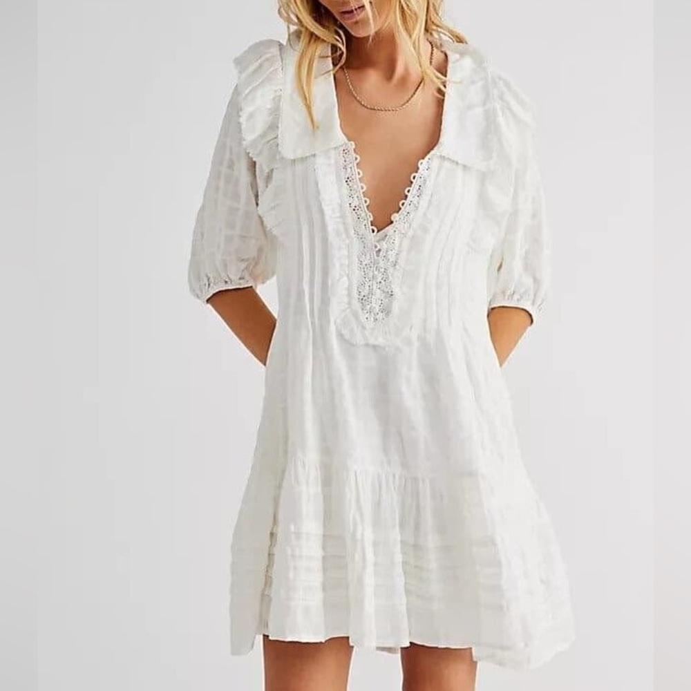 NWT FREE PEOPLE Elora Crochet Boho Mini Dress Ivory Medium $148
